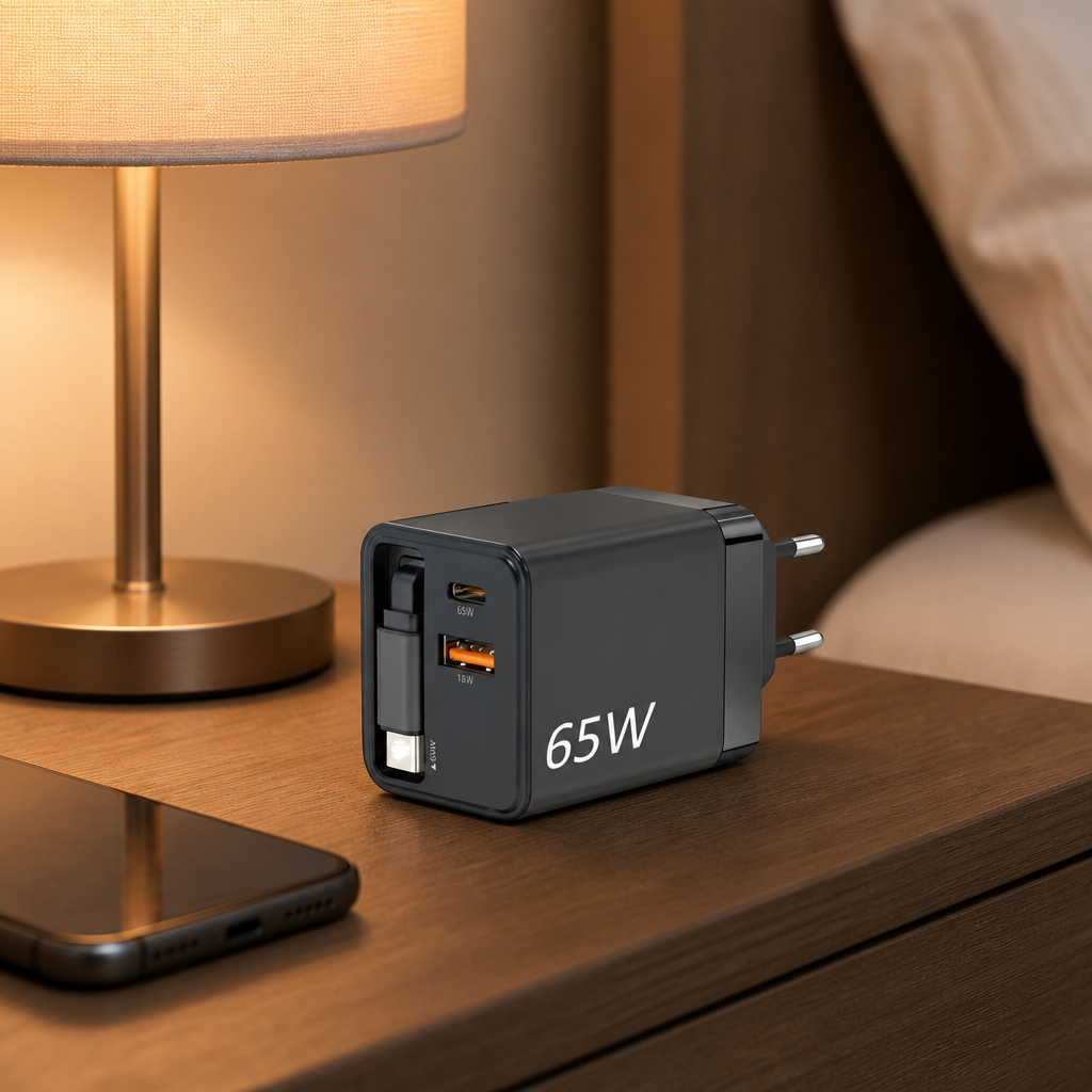 Chargeur rapide 65W avec câble USB-C rétractable