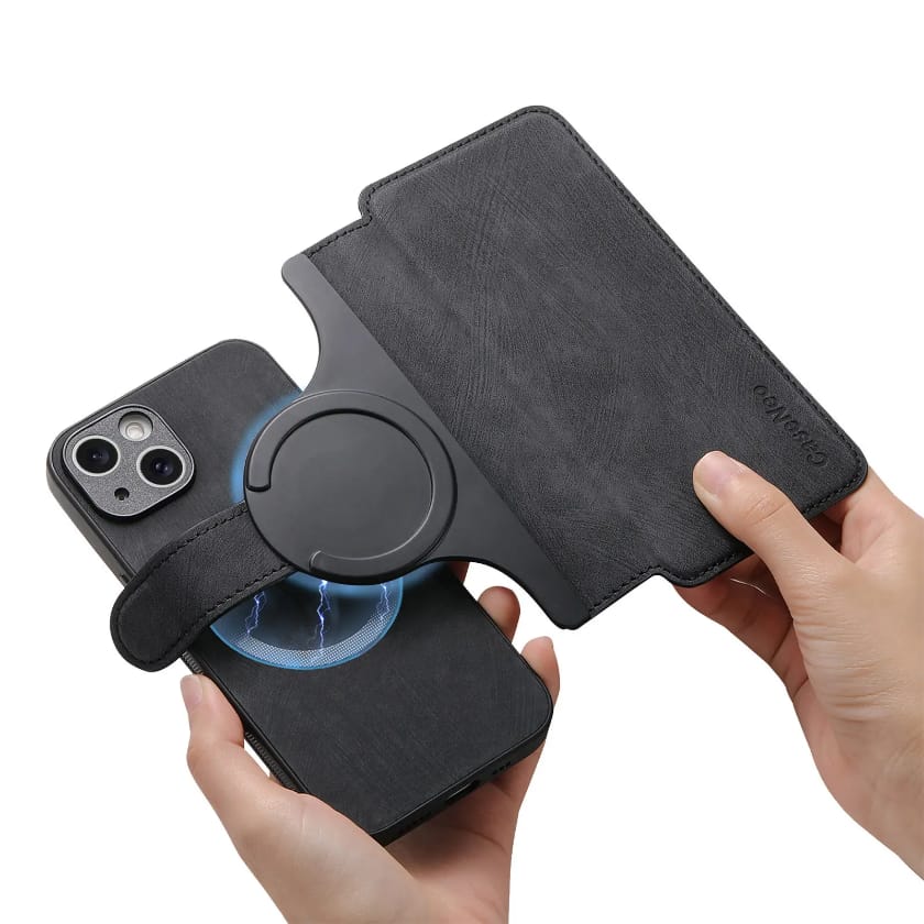 Étui portefeuille magnétique noir offert avec la coque MagSafe Bibich